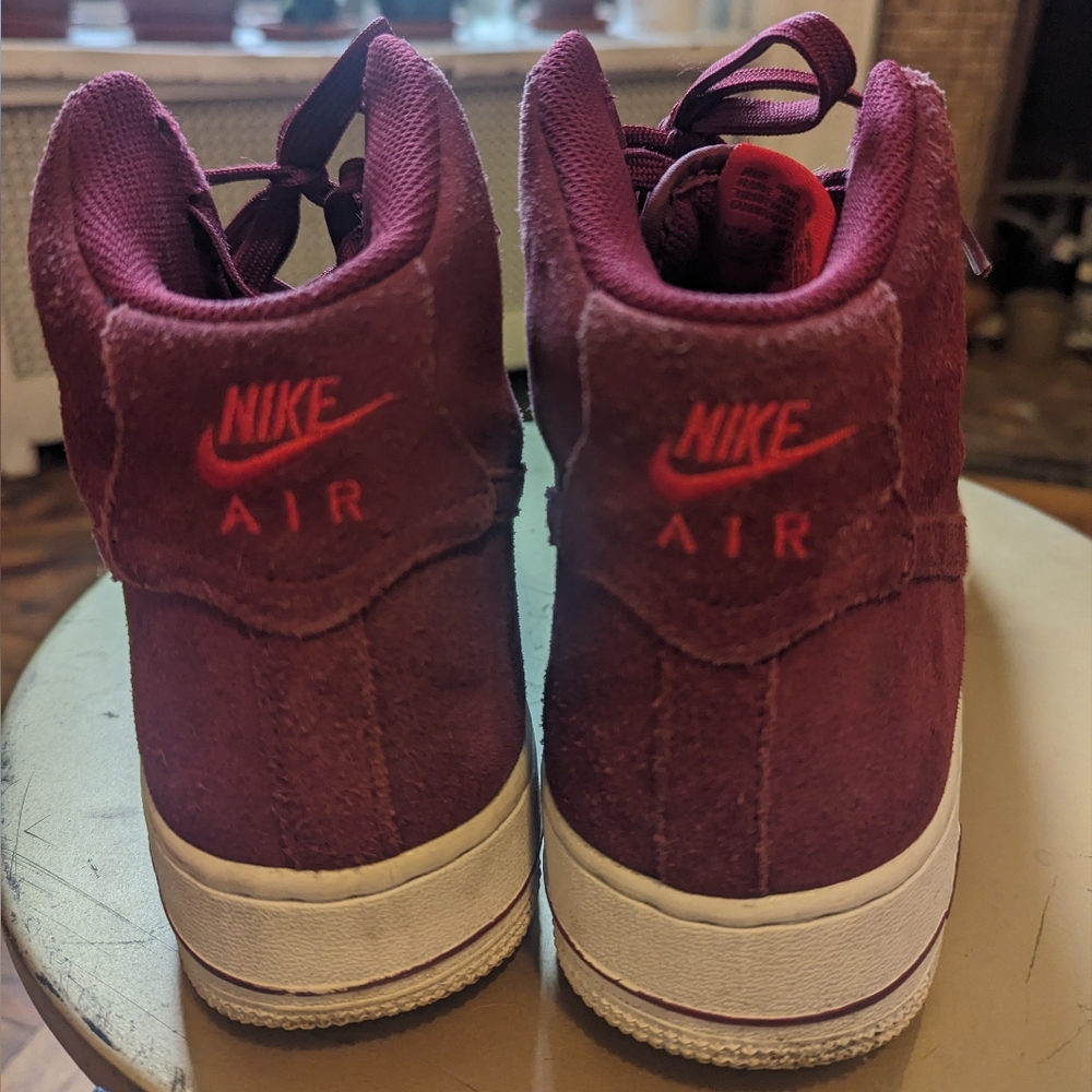 Nike Air Force 1 - Hi Tops - Size 8 Mens - Burgundy Suede and Woven Knit - Picture 5 of 8
